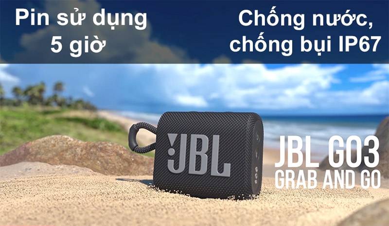 Loa JBL GO 3 sở hữu khả năng khoáng nước, khoáng bụi chuẩn IP67