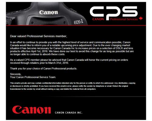 Canon Canada đồng loạt tăng 20% giá bán Lens