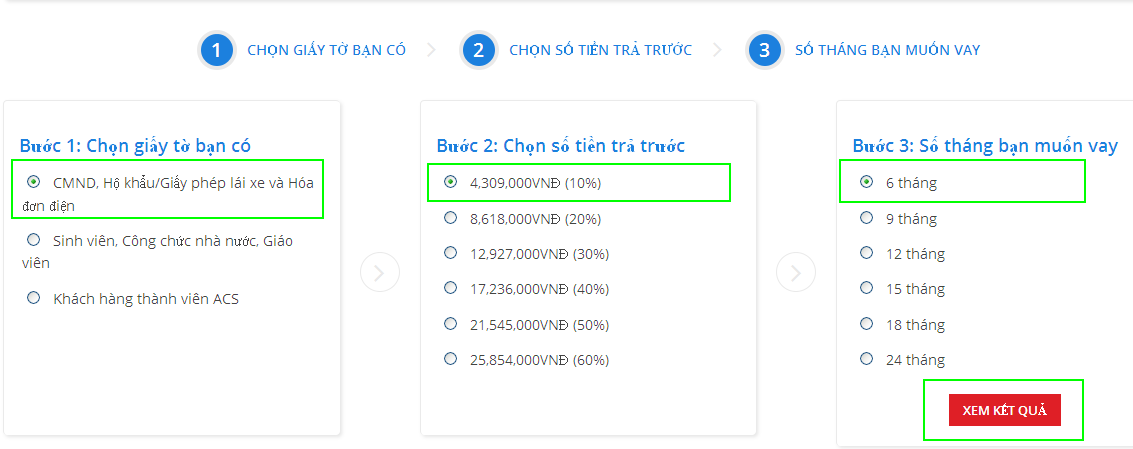 Hướng dẫn mua hàng trả góp-duyệt hồ sơ online tại Binhminhdigital