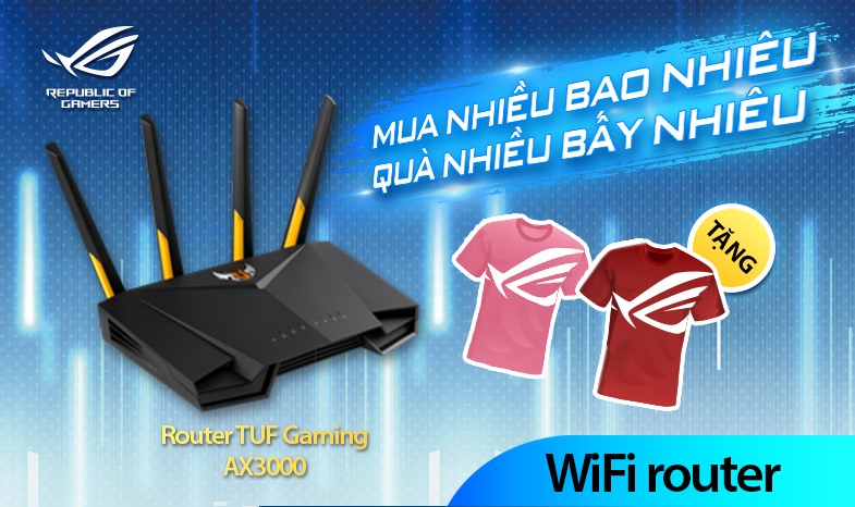 Mua bộ định tuyến Wi-Fi Asus Tuf Gaming AX3000 nhận ngay 1 áo thun ROG phiên bản giới hạn